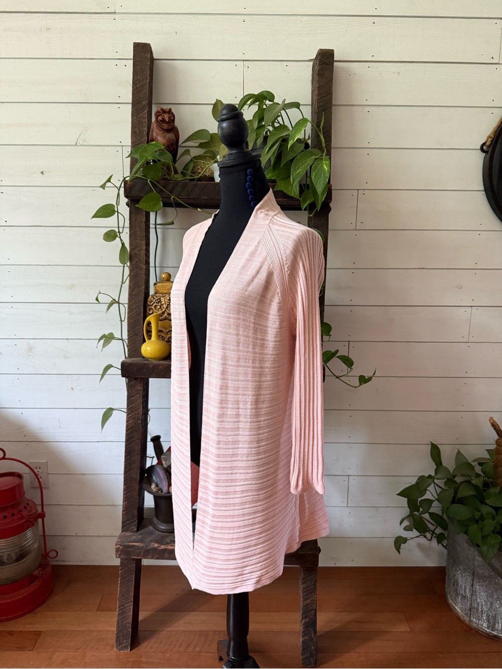 Talbots Pale Pink Open-Front Ribbed Cardigan - Picture 7 of 17